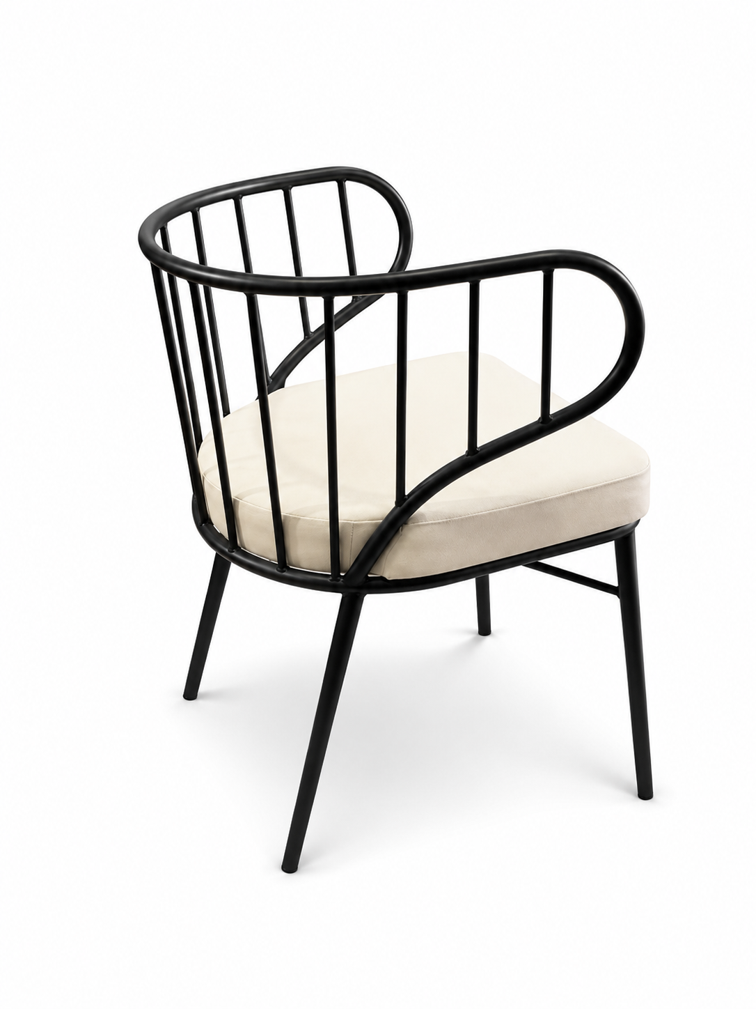 Modern Black Metal Armchair with Cream Cushion - Image 2