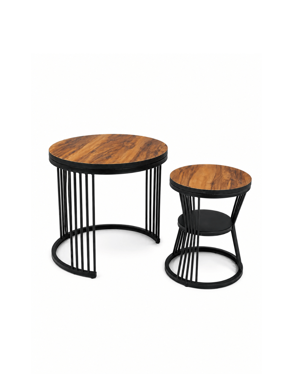 Round Wood Top Nesting Side Tables with Black Spindle Legs (Set of 2) - Image 2