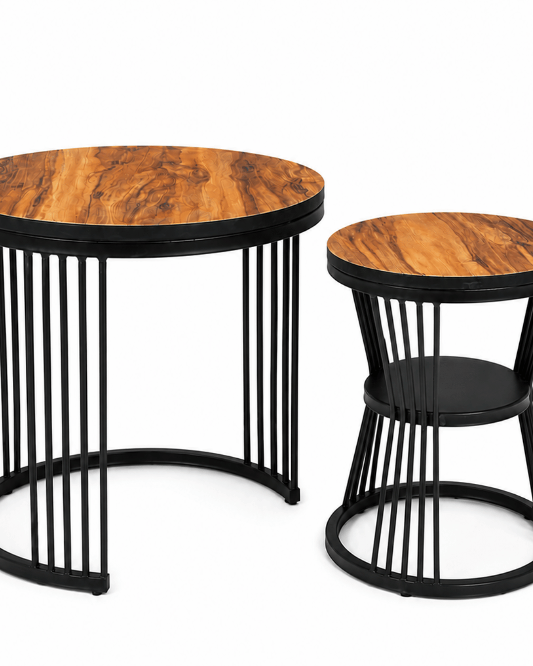 Round Wood Top Nesting Side Tables with Black Spindle Legs (Set of 2) - Image 3