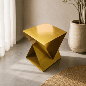 Geometric Gold Metal Hourglass Side Table