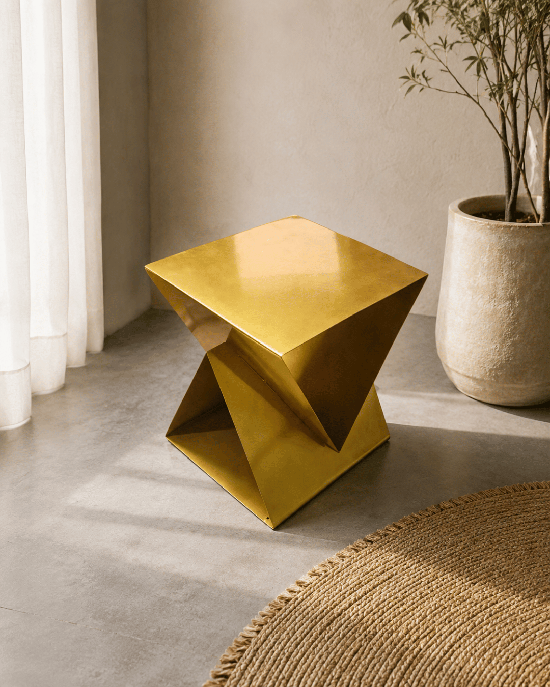 Geometric Gold Metal Hourglass Side Table