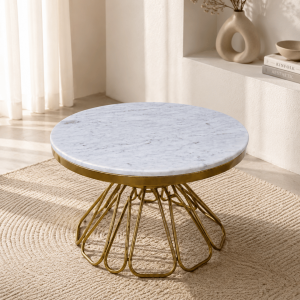 Round Marble-Top Side Table with Gold Wire Spider-Leg Base