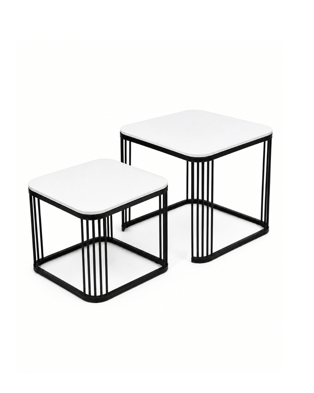 Square White Top Nesting Side Tables with Black Wire Metal Frame (Set of 2) - Image 2
