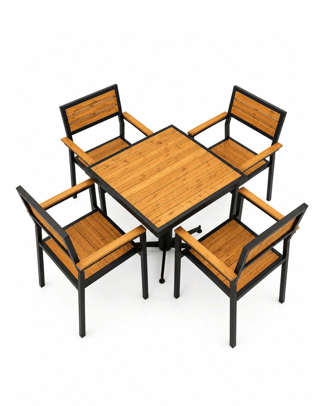 Outdoor Wood-Slat Dining Table with Black Metal Frame & 4 Armchairs - Image 2