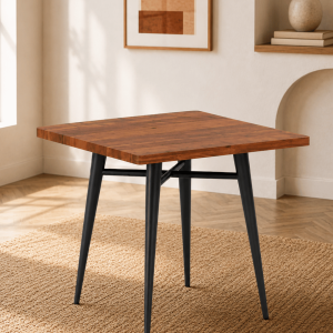 Square Solid Wood Dining Table with Black Tapered Metal Legs