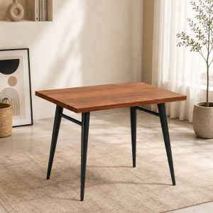 Rectangular Solid Wood Dining Table with Black Tapered Metal Legs