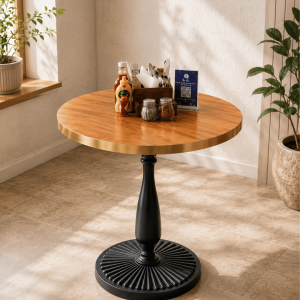 Round Wood Top Bistro Table with Black Turned Pedestal Base