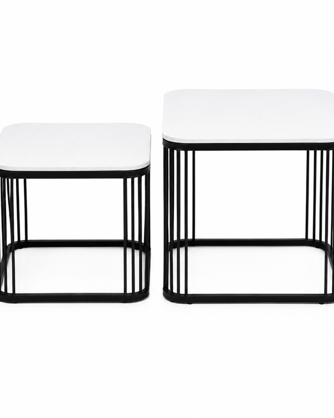 Square White Top Nesting Side Tables with Black Wire Metal Frame (Set of 2) - Image 3