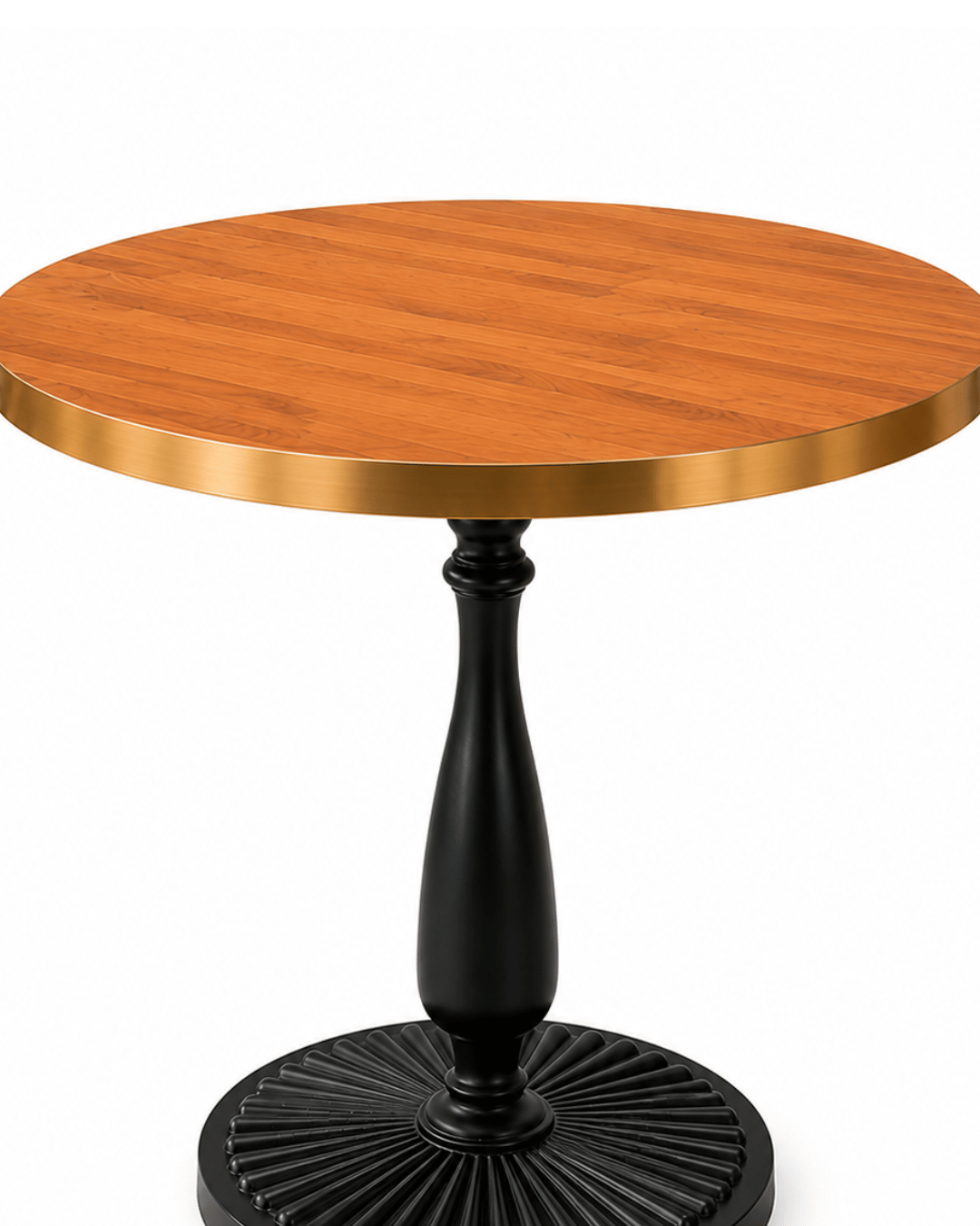 Round Wood Top Bistro Table with Black Turned Pedestal Base - Image 3
