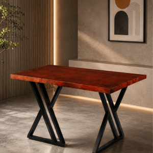 Solid Wood Dining Table with Black X-Frame Metal Legs