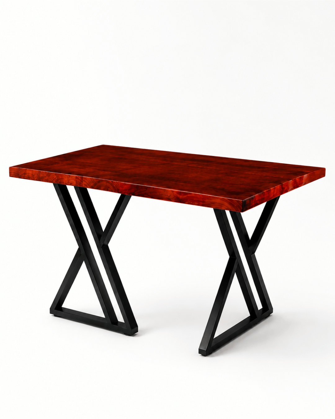 Solid Wood Dining Table with Black X-Frame Metal Legs - Image 2