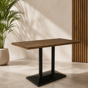 Reclaimed Wood Dining Table with Rectangular Double-Pedestal Metal Base