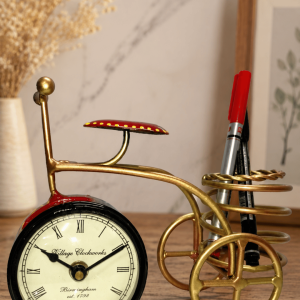 Vintage Bicycle Table Clock with Pen Holder