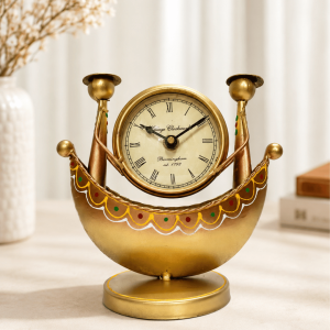 Golden Boat Table Clock, Twin Finial