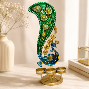 Green Peacock Triple Tea-Light Holder