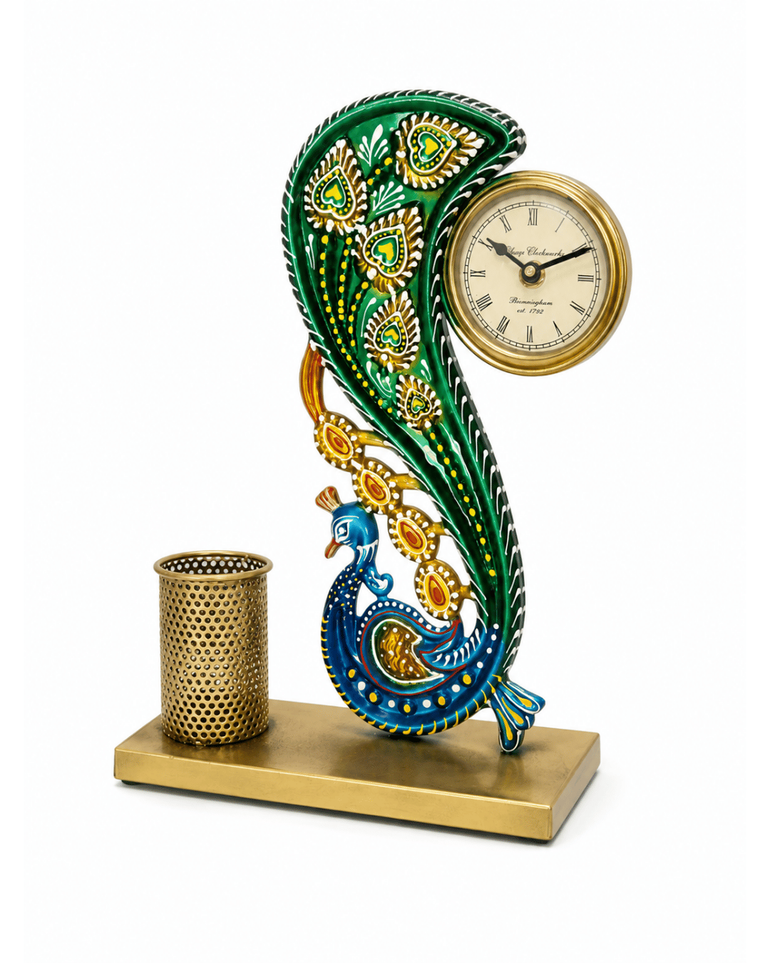 Peacock Table Clock with Pen Holder - Image 2