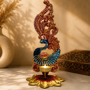 Maroon & Gold Ornate Peacock Tea-Light Holder