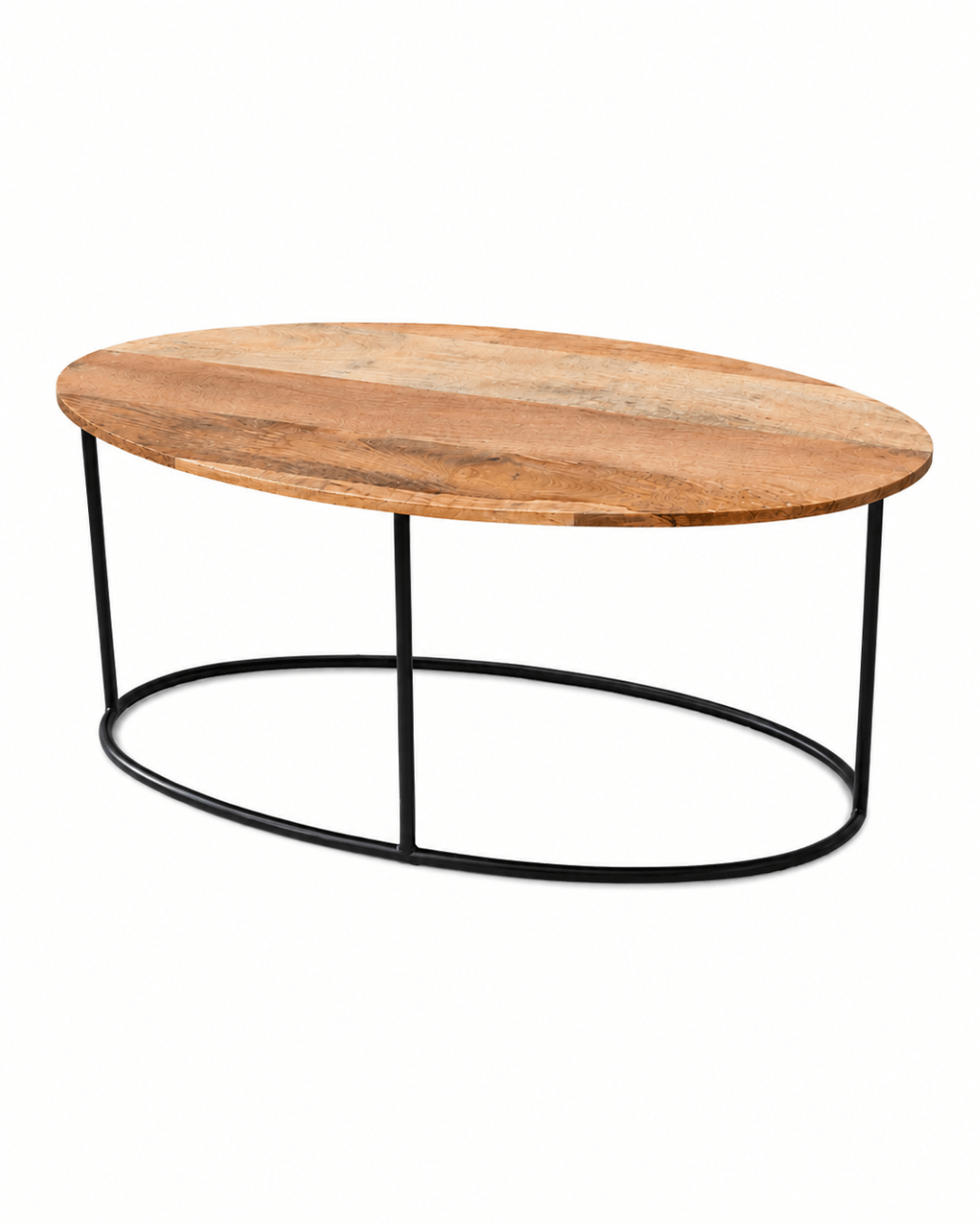 Oval Mango Wood Coffee Table with Round Black Metal Base - Image 2