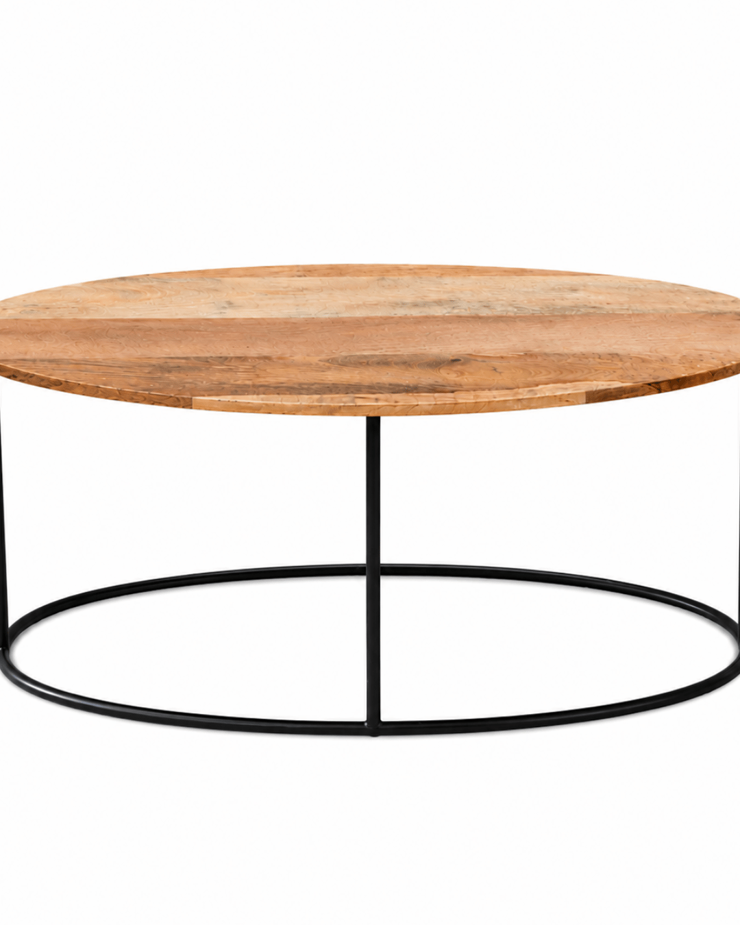 Oval Mango Wood Coffee Table with Round Black Metal Base - Image 3