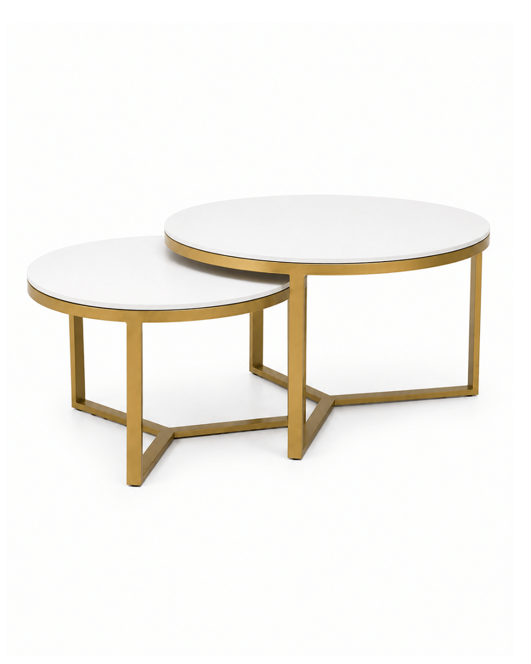Round White Top Nesting Coffee Tables with Gold Metal Frame (Set of 2) - Image 2