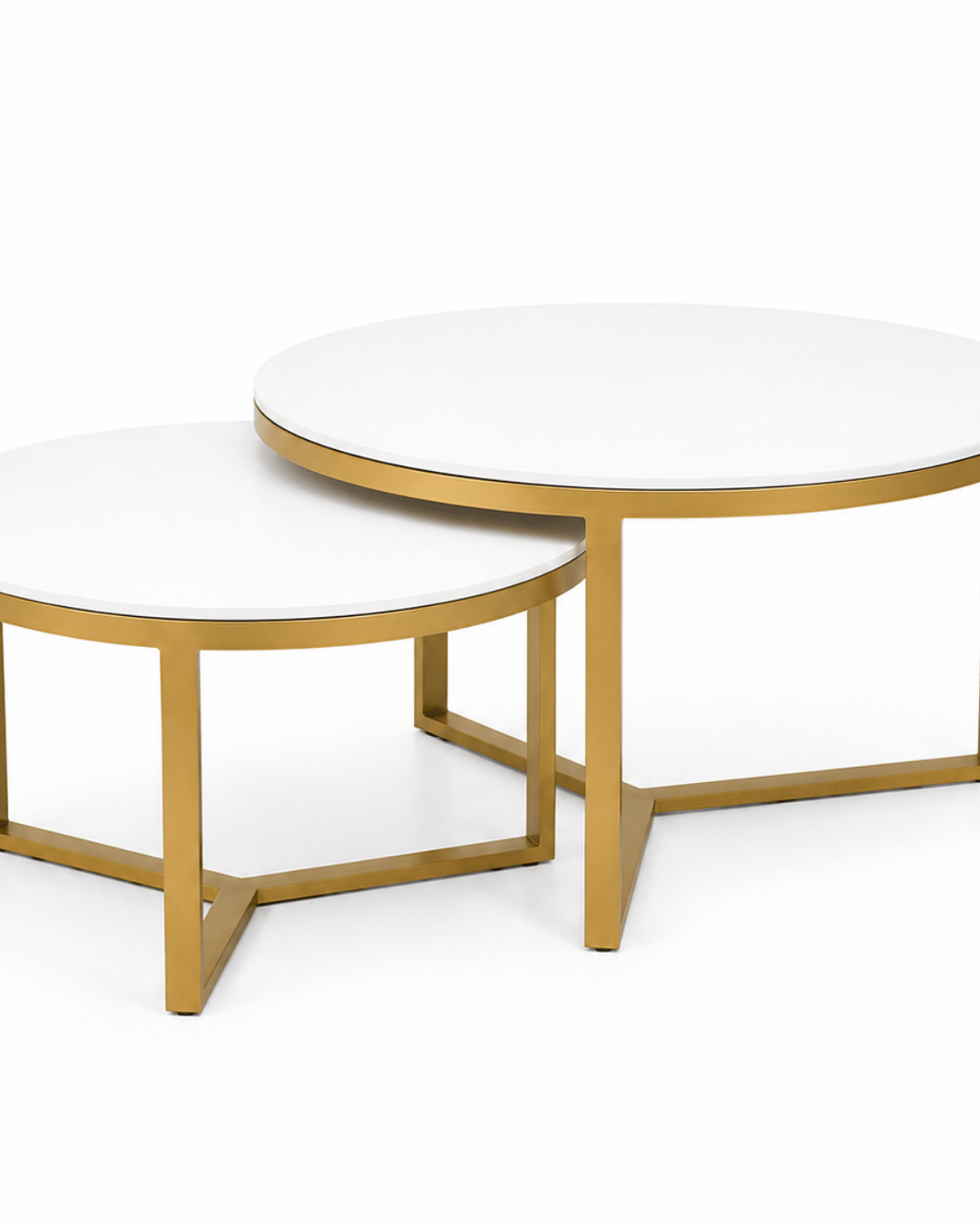 Round White Top Nesting Coffee Tables with Gold Metal Frame (Set of 2) - Image 3