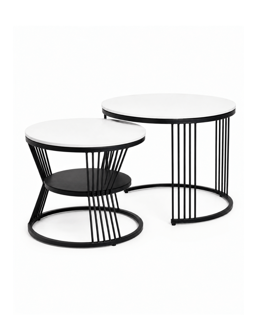 Round White Top Nesting Coffee Tables with Black Spindle Legs & Shelf (Set of 2) - Image 2