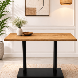 Rectangular Solid Wood Dining Table with Black Double-Pedestal Base
