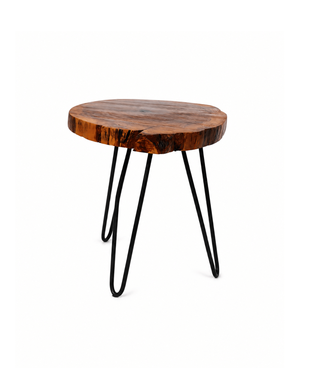 Live-Edge Round Wood Side Table with Black Hairpin Legs - Image 2